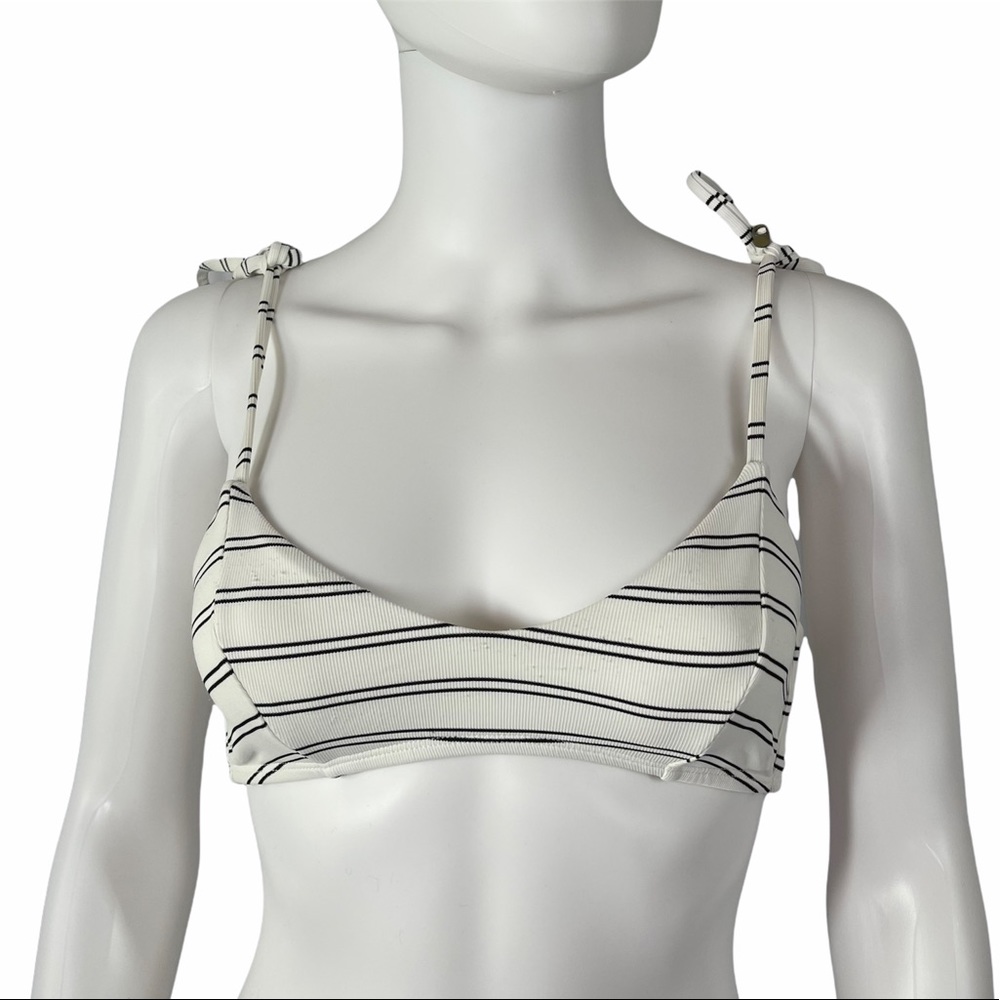Vitamin A White & Black Striped Bikini Top Ties at Shoulders